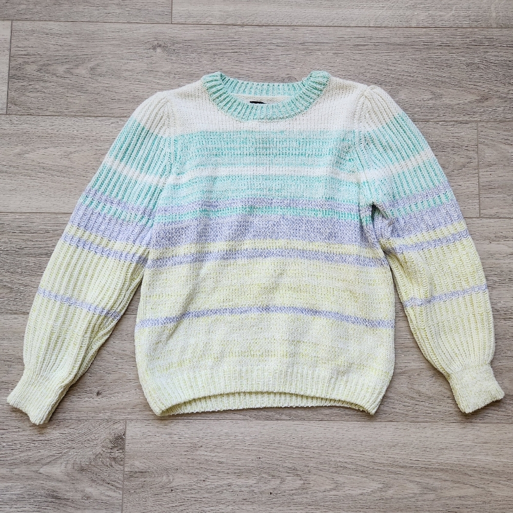 Joseph A. Striped Sweater Womens Medium Yellow White Purple Chenille NWT